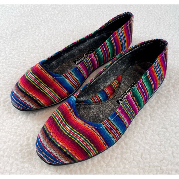 (NWOT) STEFANY • Peruvian Rainbow Striped Fabric Rounded Toe Ballet Flats - Picture 6 of 16